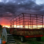 sunset and wagon