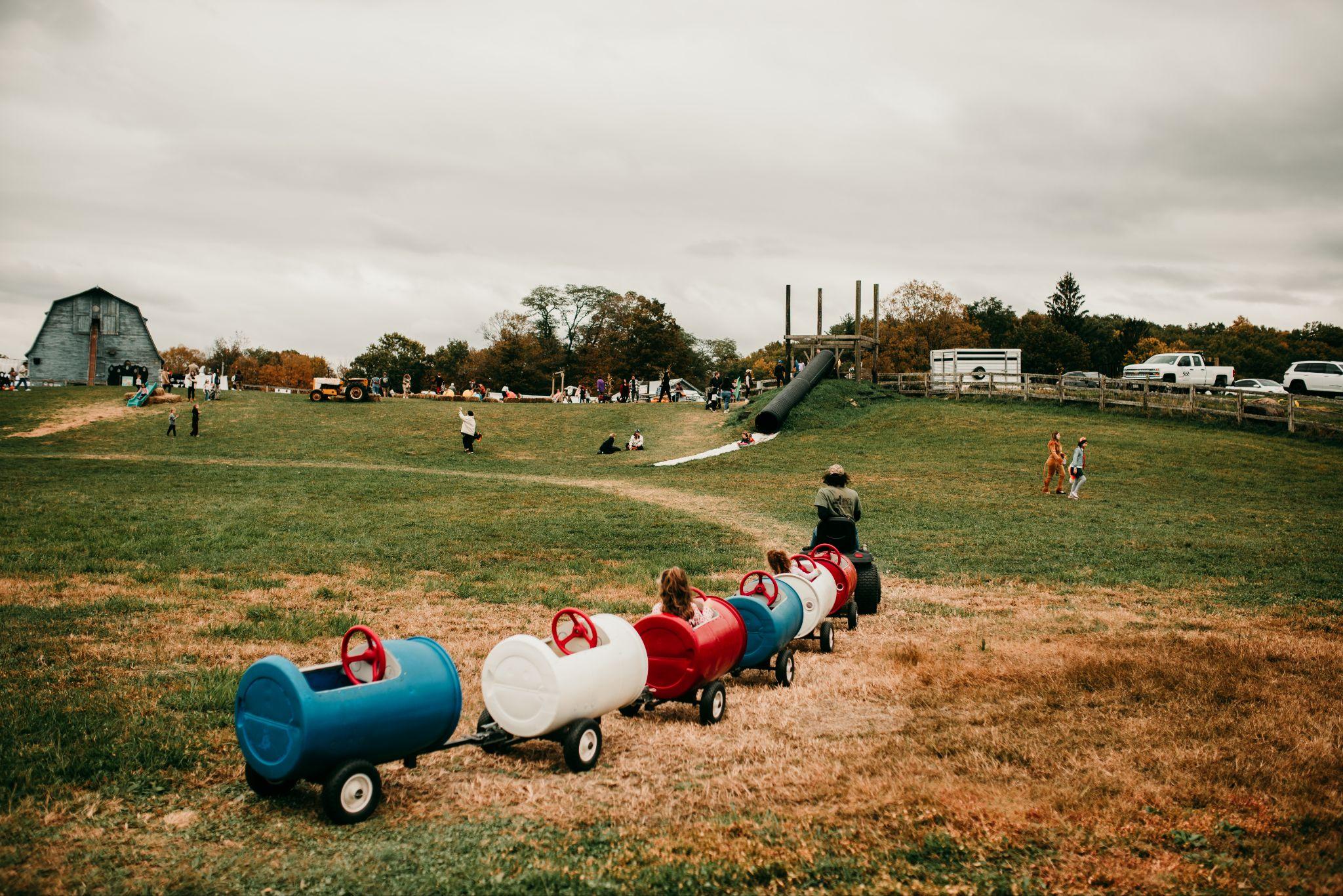 The barrel train rolling across the field